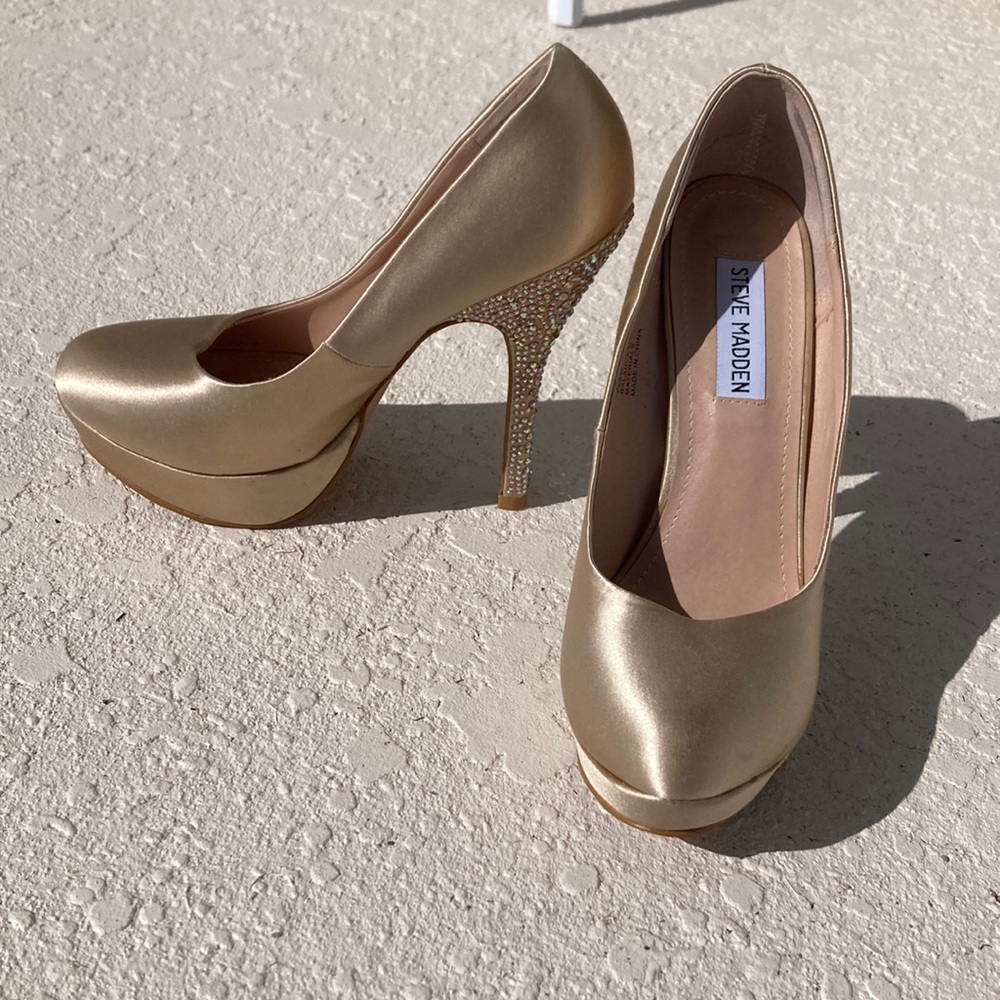 Satin and rhinestone high heels